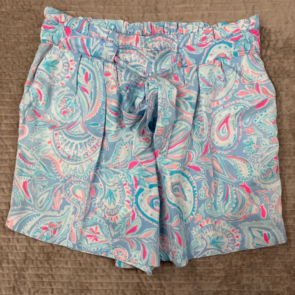 Lilly Pulitzer‎ Ocean Trail Shorts Blue Pink Paisley Paperbag Waist Small
